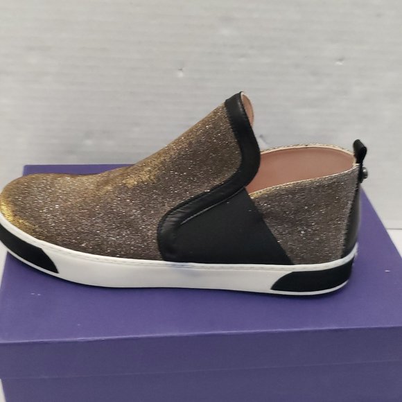 New Stuart Weitzman Shoes Sneakers Metallic Gold Silver Black Flat Slip 9.5 - Picture 10 of 16